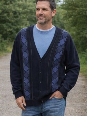 Arnold Palmer Blue Eclectic Grandpa Biggie Cosby Cardigan Sweater Xl Mens